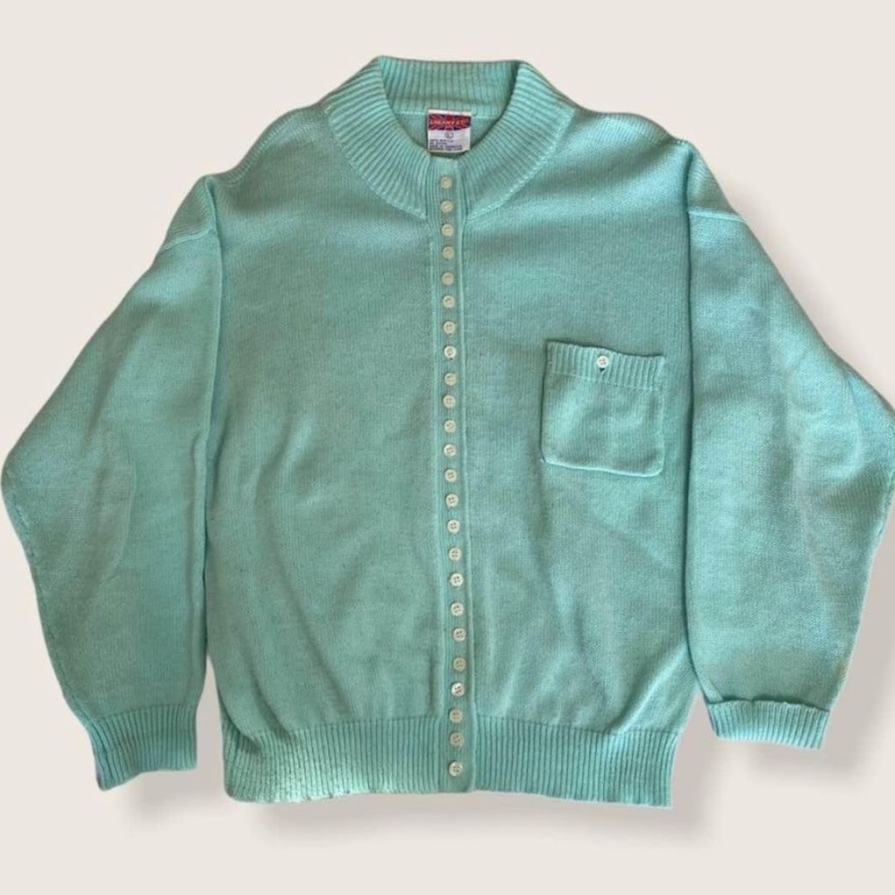 Vintage Teal 70’s 80’s Cherry Stix Cardigan Sweater